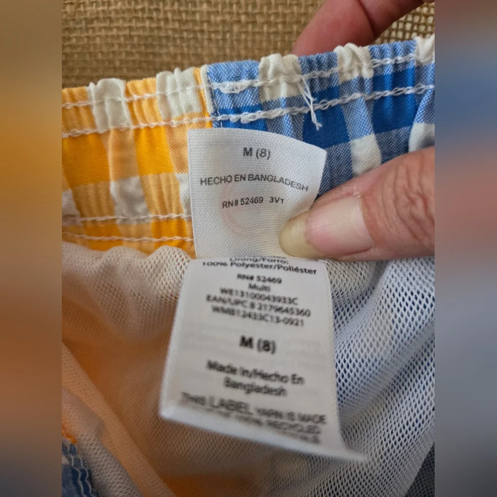 Boy's Wonder Nation Yellow Blue Gingham Seersucker Swim Trunks Size 8 - Picture 7 of 11